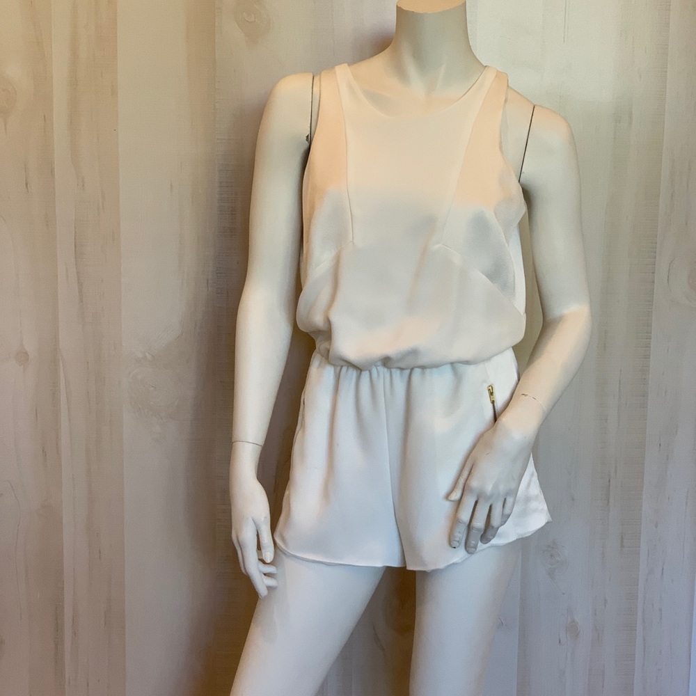 Parker blouson white romper with gold zippers XS